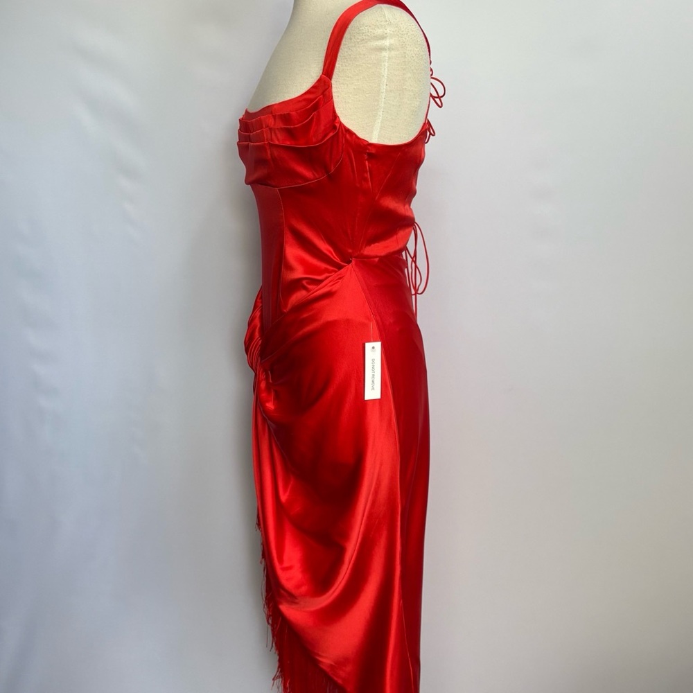 NWT For Love & Lemons Anisa Asymmetrical Silk Fringe Midi Dress - Picture 10 of 17